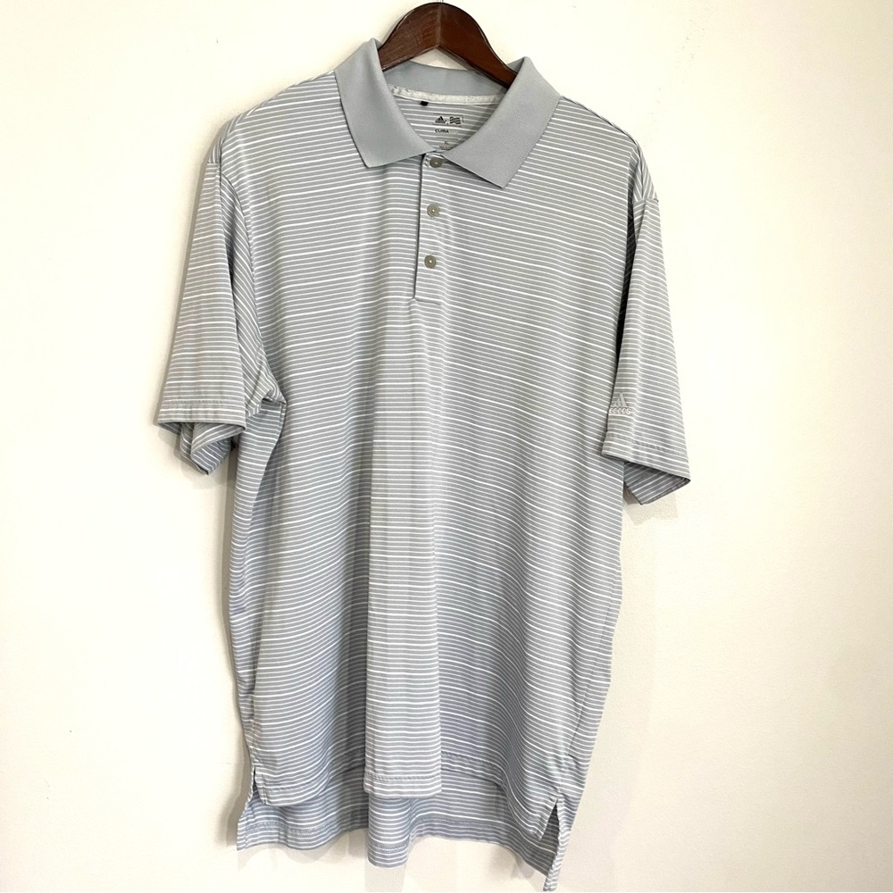 ADIDAS CLIMALITE Golf Mens XL Light Gray White Stripe Short Sleeve Polo Shirt C2